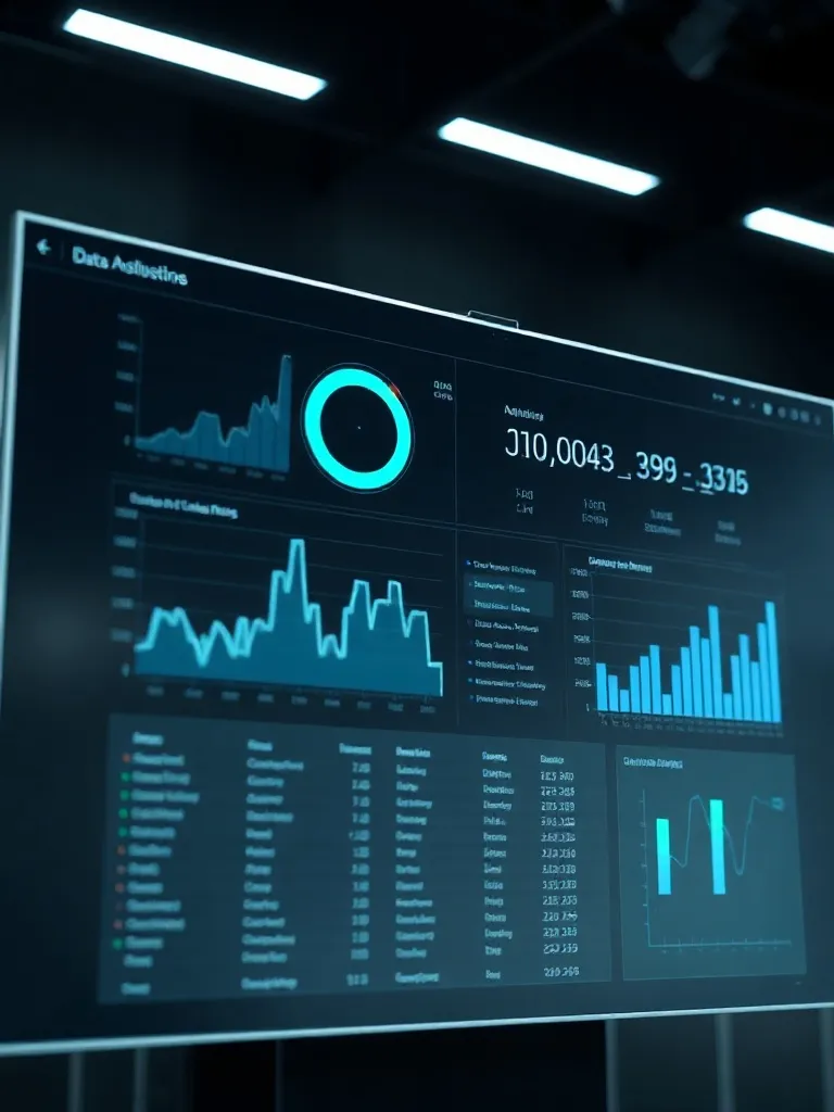 A high-tech minimalist data analysis dashboard on a dark scr